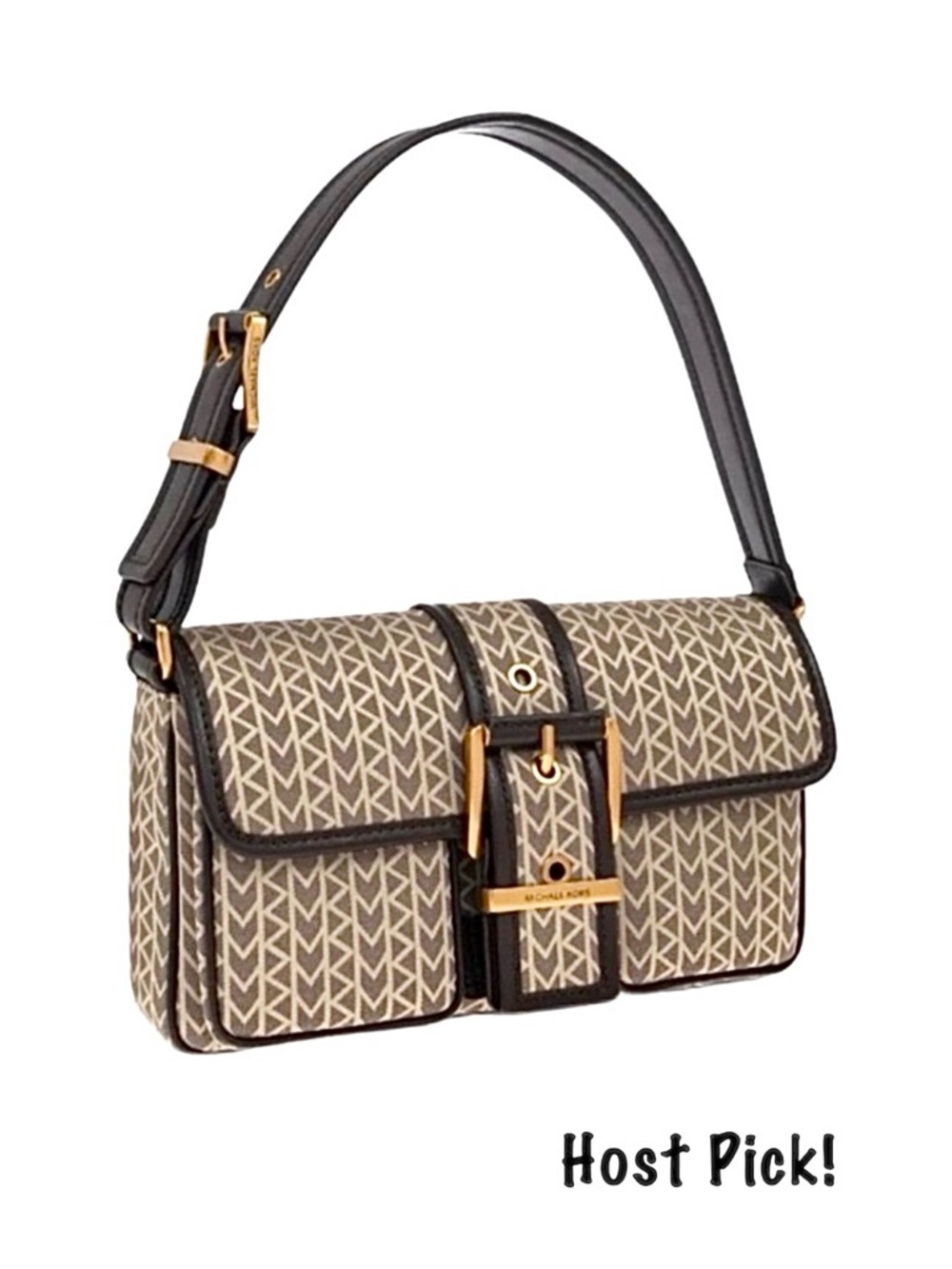 MICHAEL KORS ~ Signature Brown and Cream Shoulder Bag w/Brass Hardware